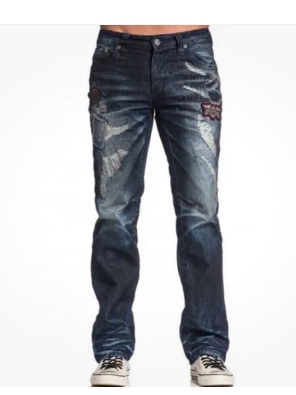 Affliction Blake Liberty redwood rigid distressed patched jeans mens 30w